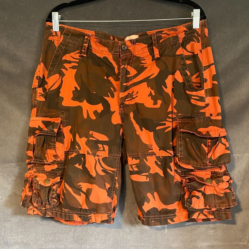 Women’s Loose Fit Orange Camo Cargo Shorts - Size 12